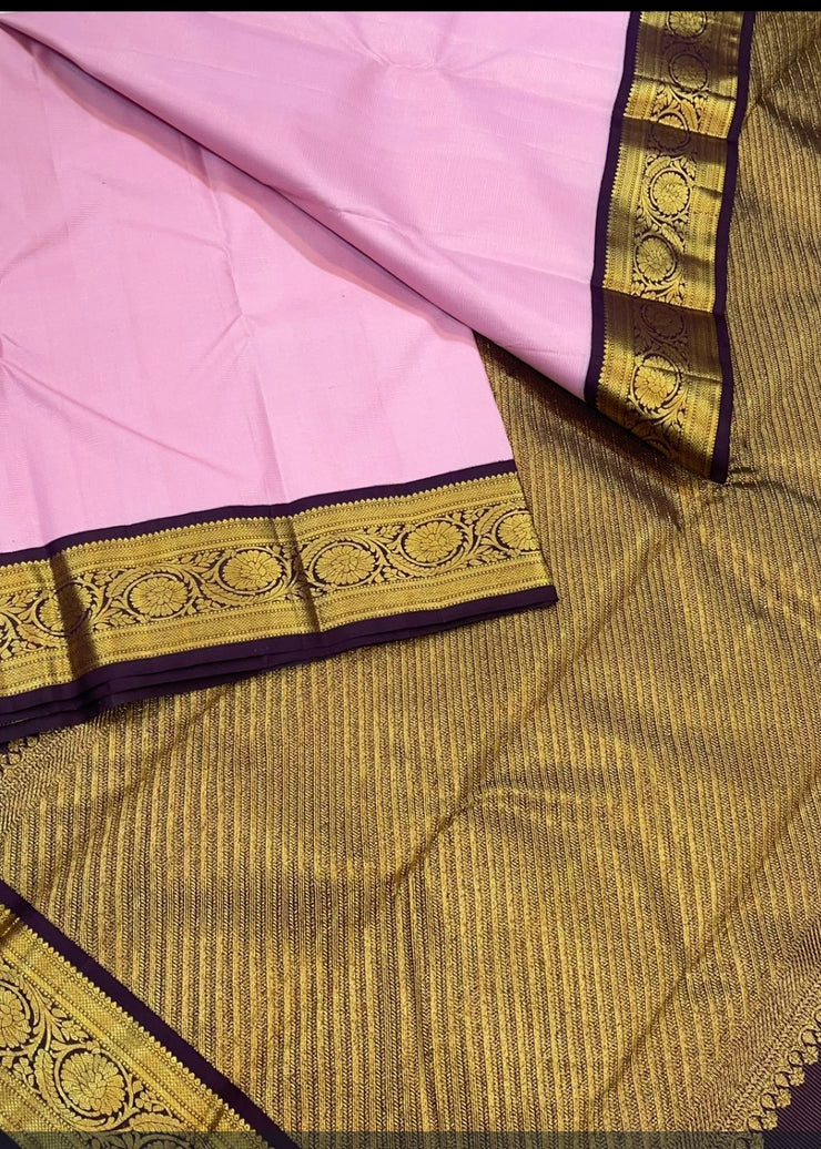 Pink with brown kanjipuram korvai silk