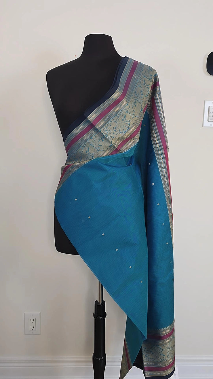 Turquoise Pure Handloom Silk Cotton Check