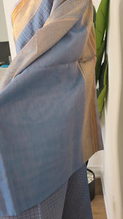 Baby blue check silk cotton