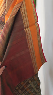 Dual Tone Saffron Pure Handloom Silk Cotton