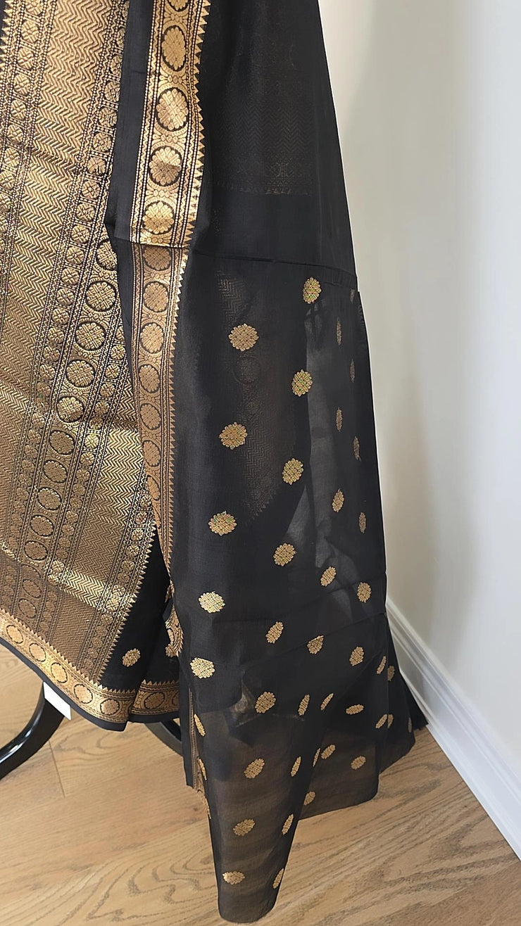 Black Kutty Border Pure Handloom Silk Cotton