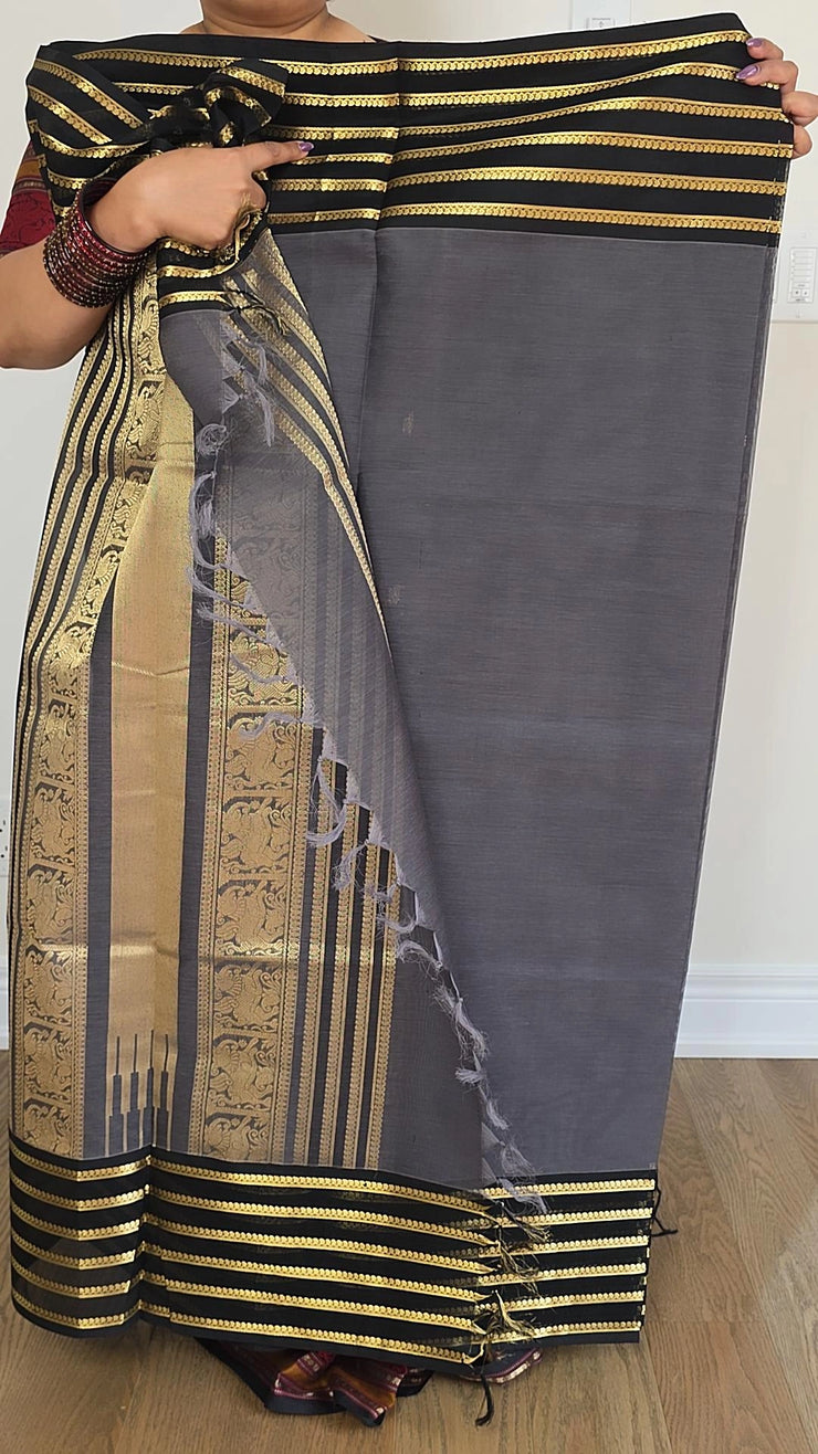 Grey Silk Cotton Salangai Border