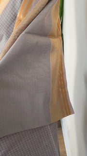 Light grey check silk cotton