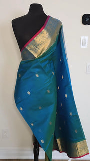 Peacock Blue Pure Handloom Silk Cotton