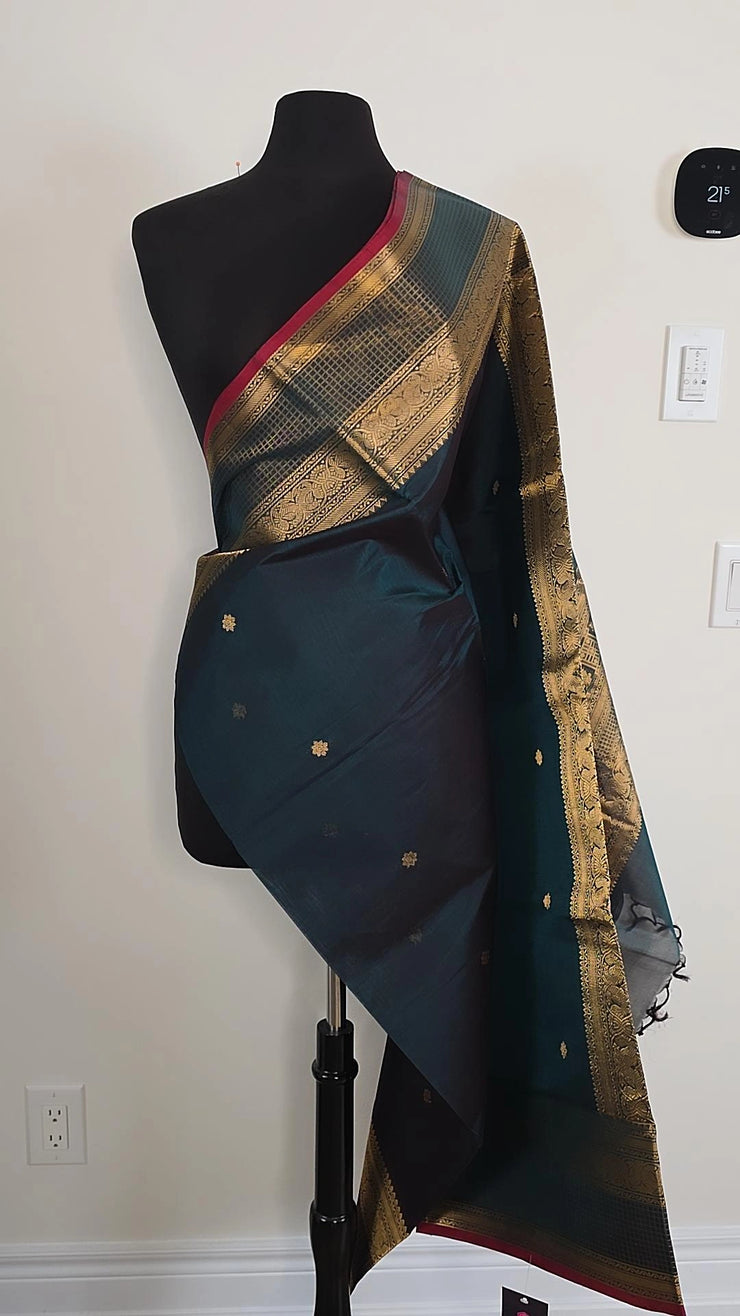 Peacock Green Pure Handloom Silk Cotton Saree