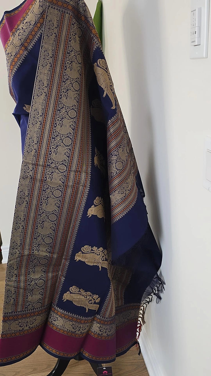 Dark Blue Premium Cotton Saree
