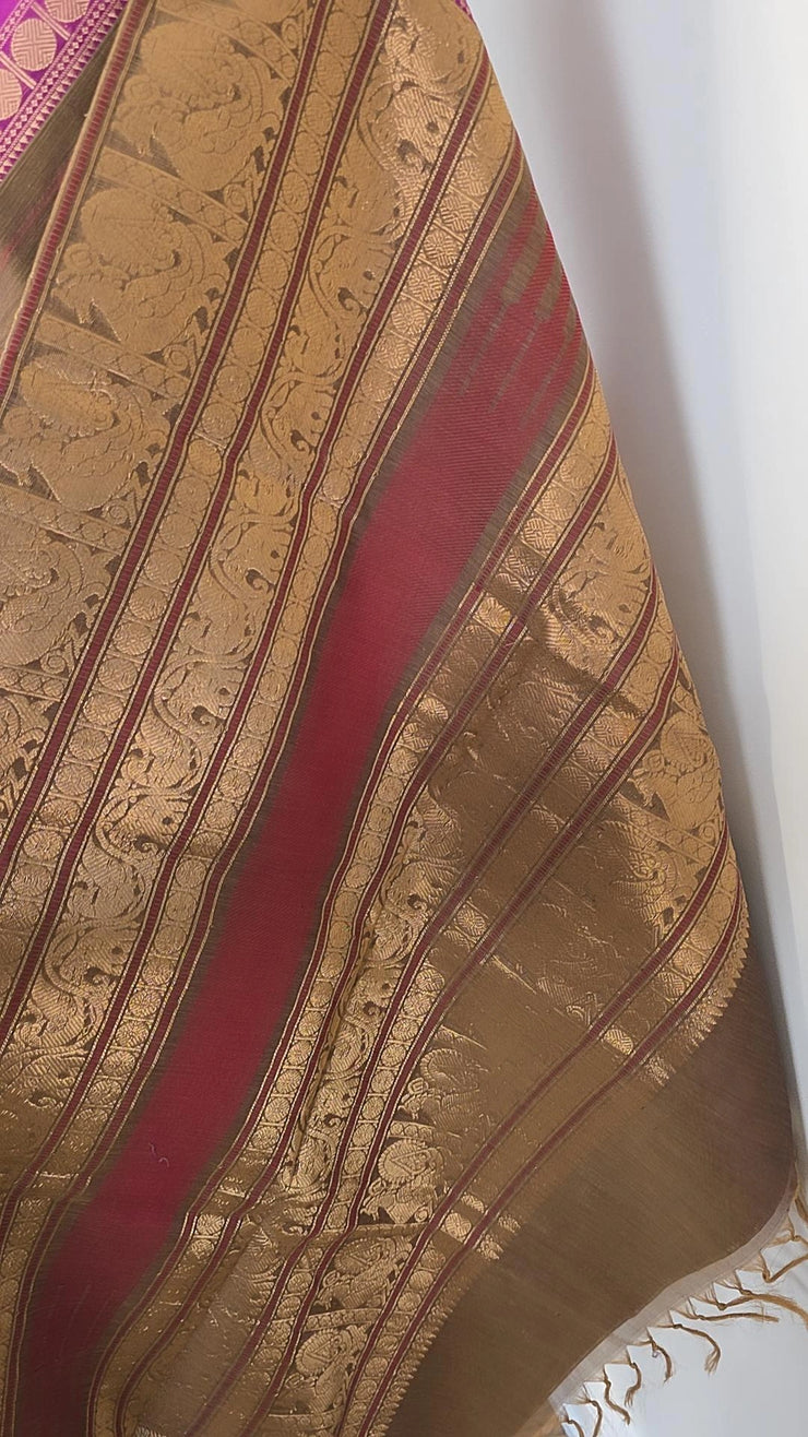 Khaki Brown Pure Handloom Silk Cotton