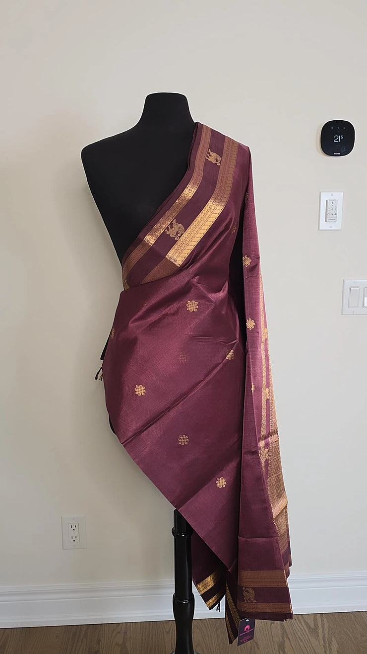 Onion Pink Pure Handloom Silk Cotton