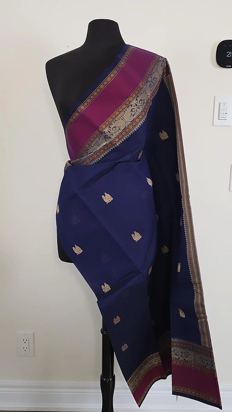 Dark Blue Premium Cotton Saree
