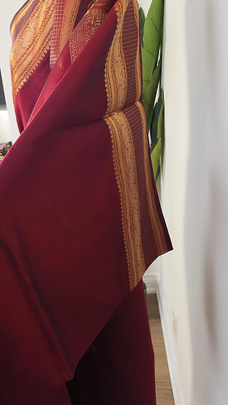 Deep Maroon Pure Handloom Silk Cotton Saree