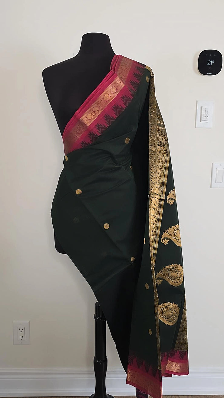Dark Green Premium Cotton Saree