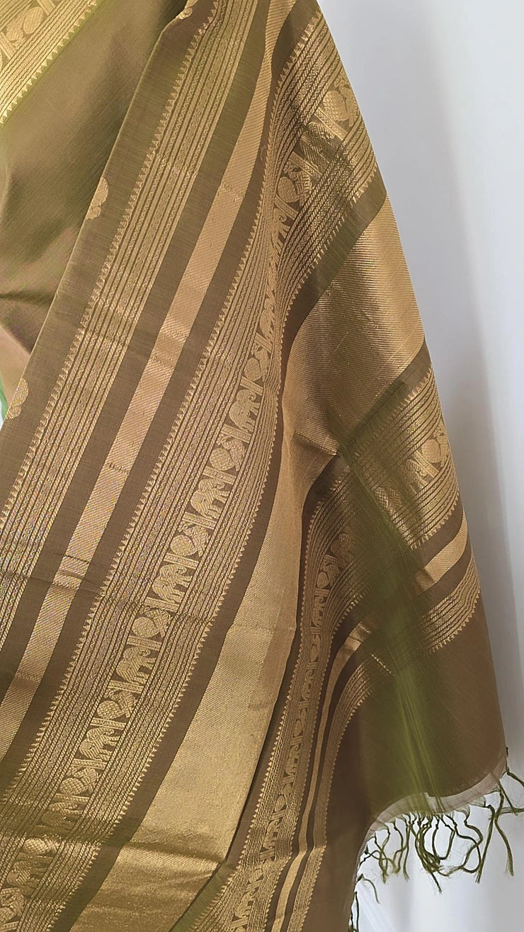 Khaki Green Pure Handloom Silk Cotton