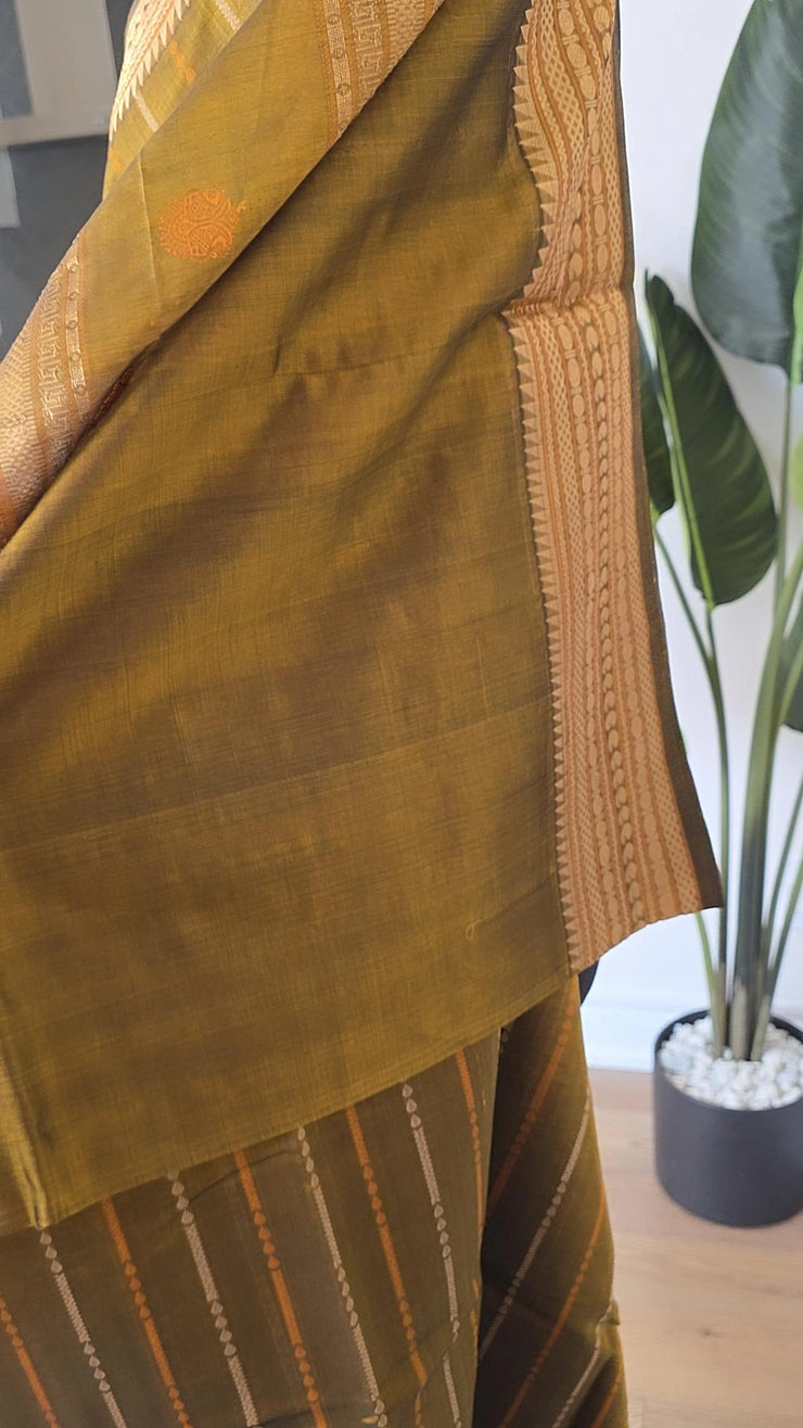 Olive Green Pure Handloom Silk Cotton
