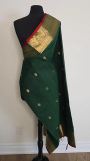 Dark Green Pure Handloom Silk Cotton