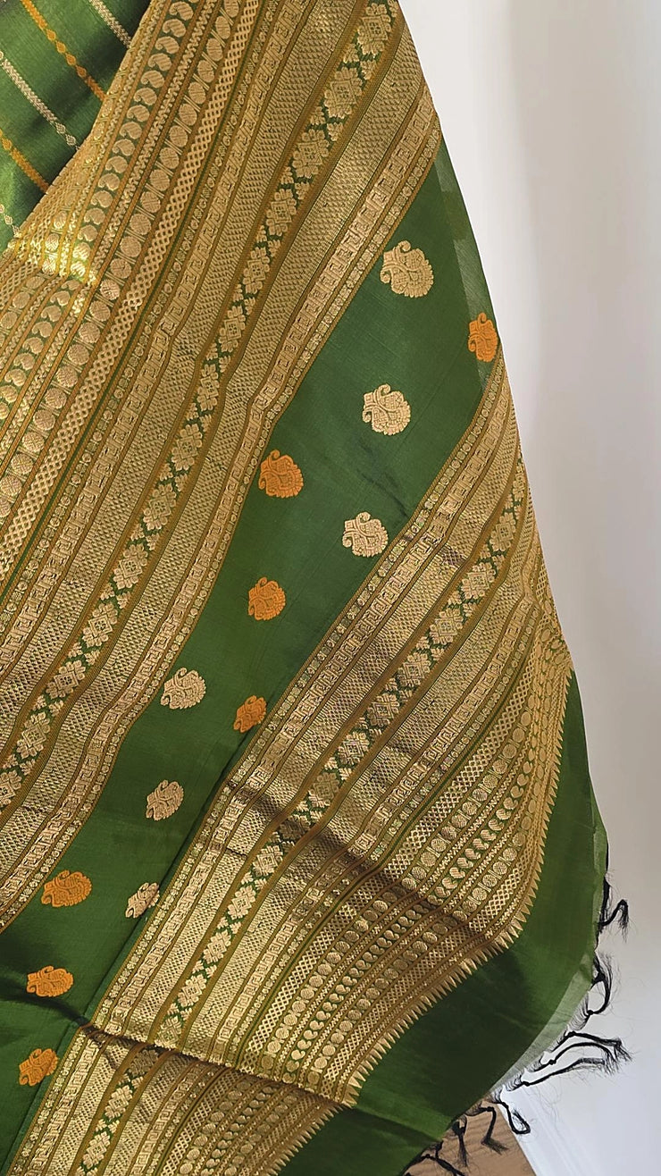 Green Pure Handloom Silk Cotton
