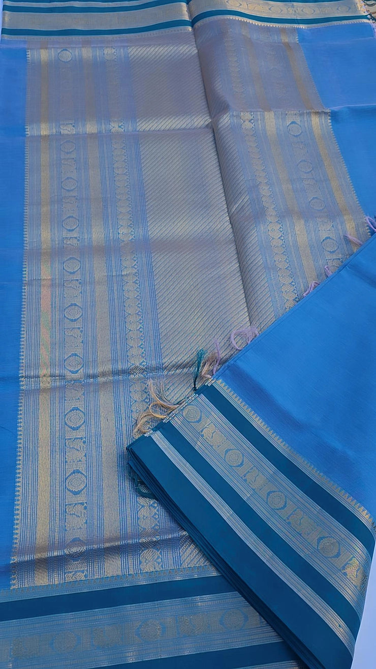 Sky blue silk cotton saree