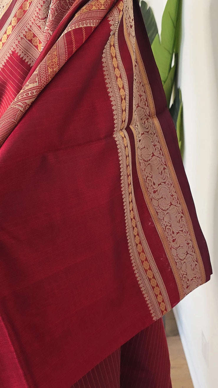 Deep Maroon Pure Handloom Silk Cotton