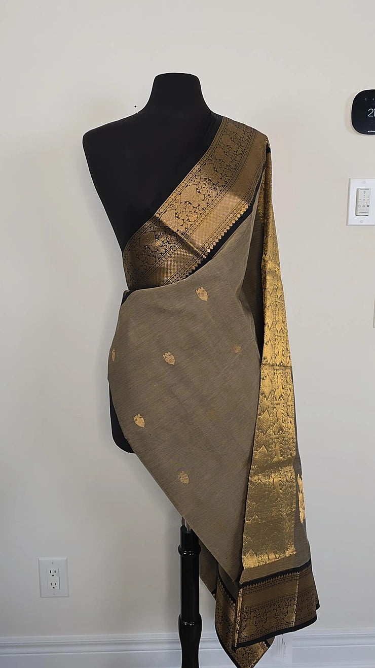 Slate Gray Pure Handloom Silk Cotton