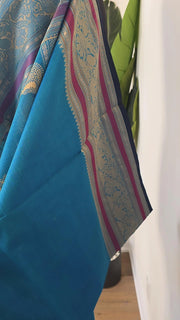 Turquoise Pure Handloom Silk Cotton Check