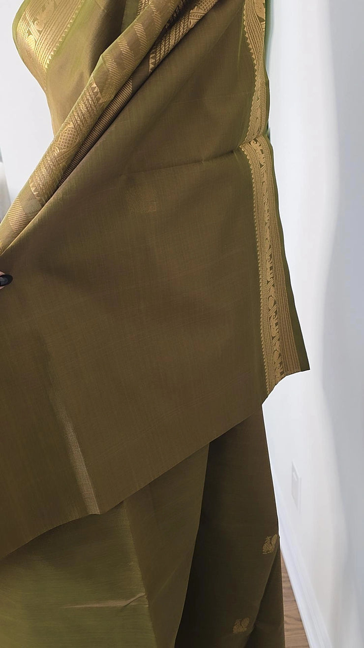 Moss Green Pure Handloom Silk Cotton