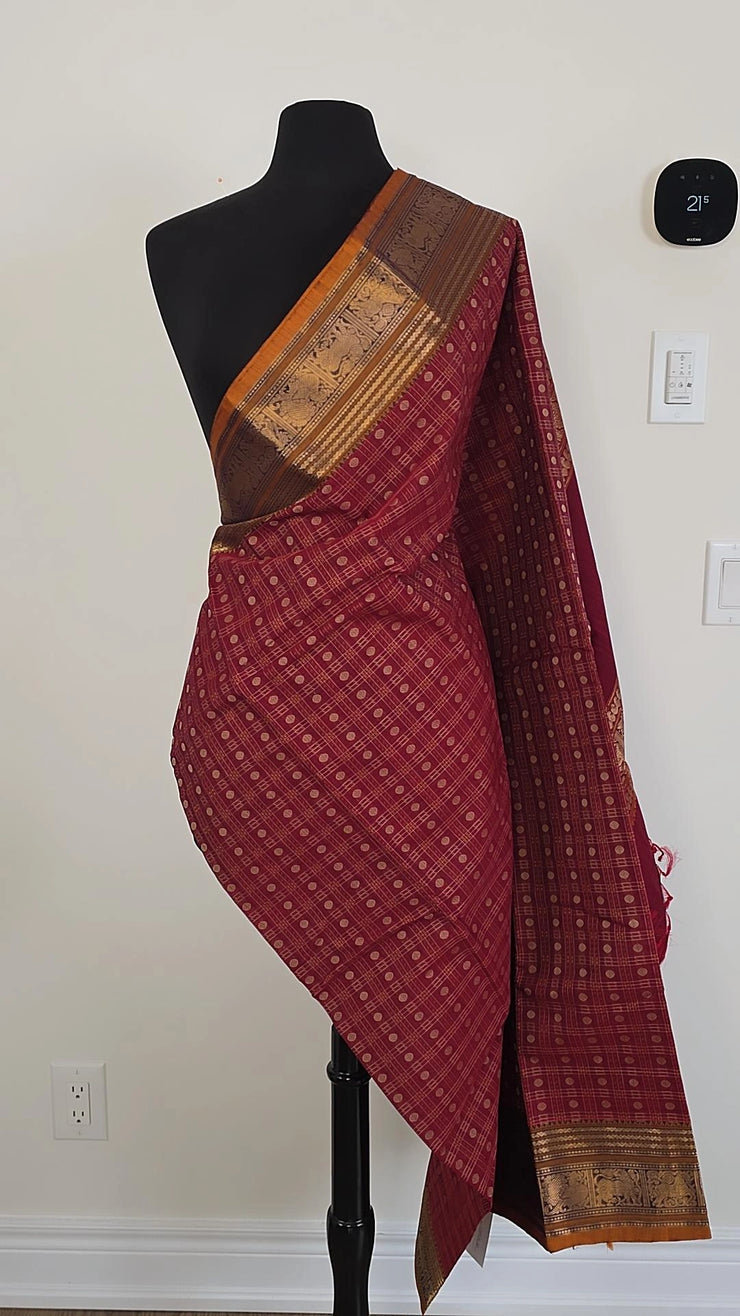 Maroon Premium Cotton Saree
