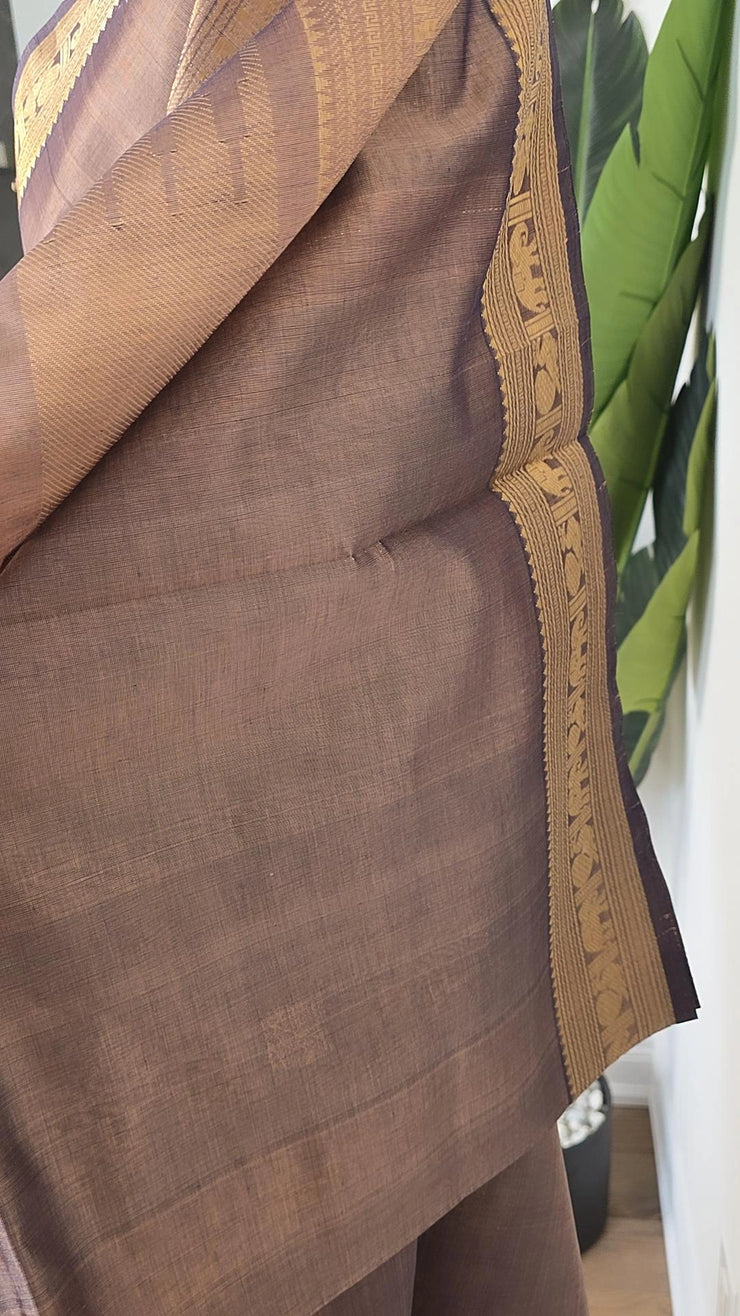 Dual Tone Mauve Brown Pure Handloom Silk Cotton