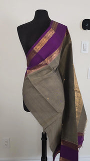 Grey With Purple Premium Cotton Saree