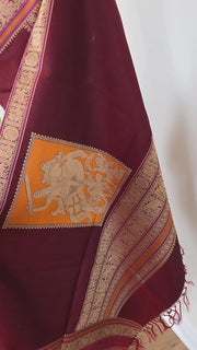 Deep maroon Pure Handloom Silk Cotton