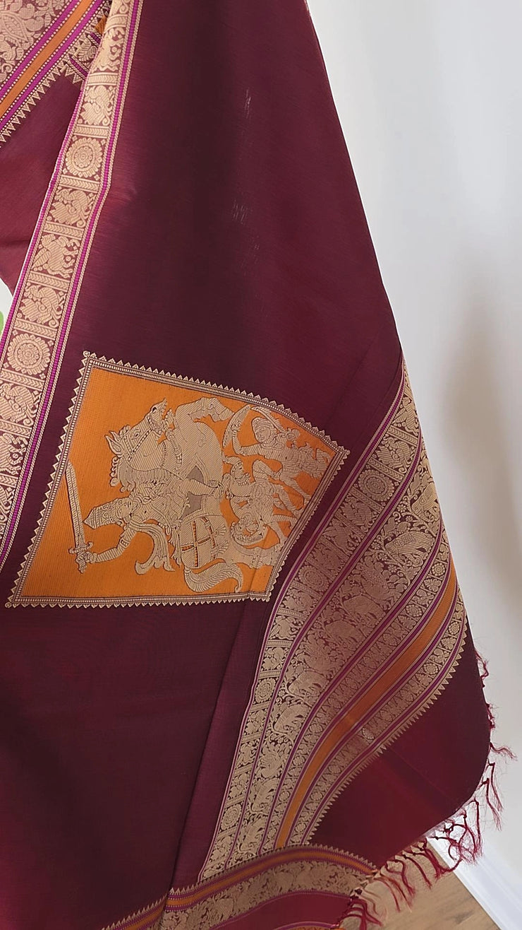 Deep maroon Pure Handloom Silk Cotton