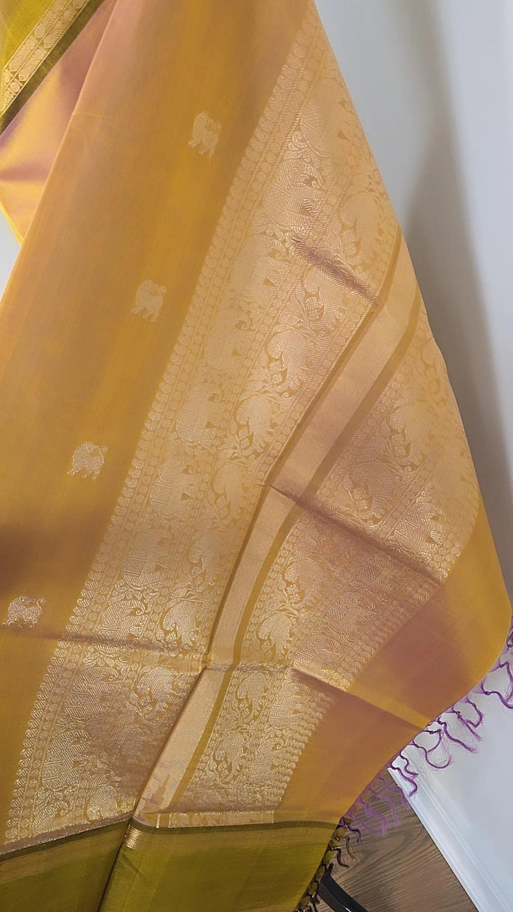 Dual Tone Light Orange Pure Handloom Silk Cotton