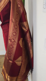 Deep Maroon Pure Handloom Silk Cotton Saree