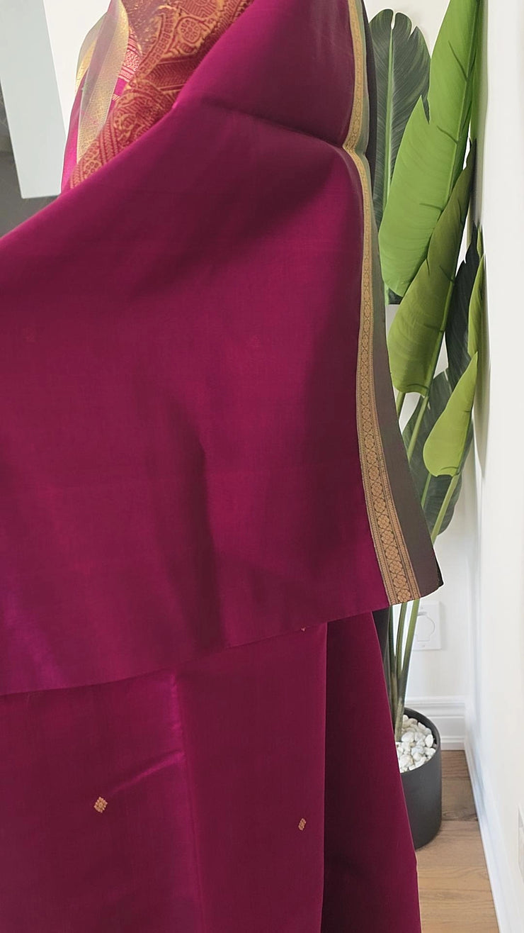 Deep Raspberry Pure Handloom Silk Cotton Saree