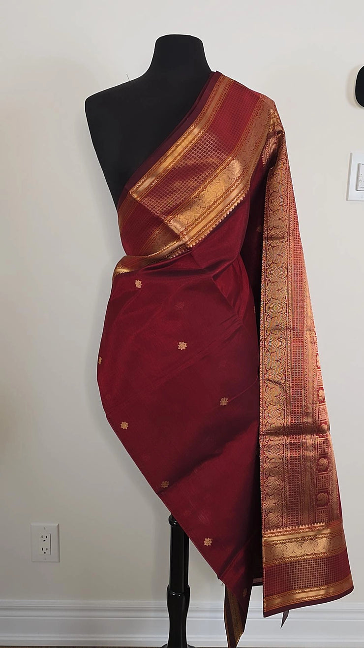 Deep Maroon Pure Handloom Silk Cotton Saree