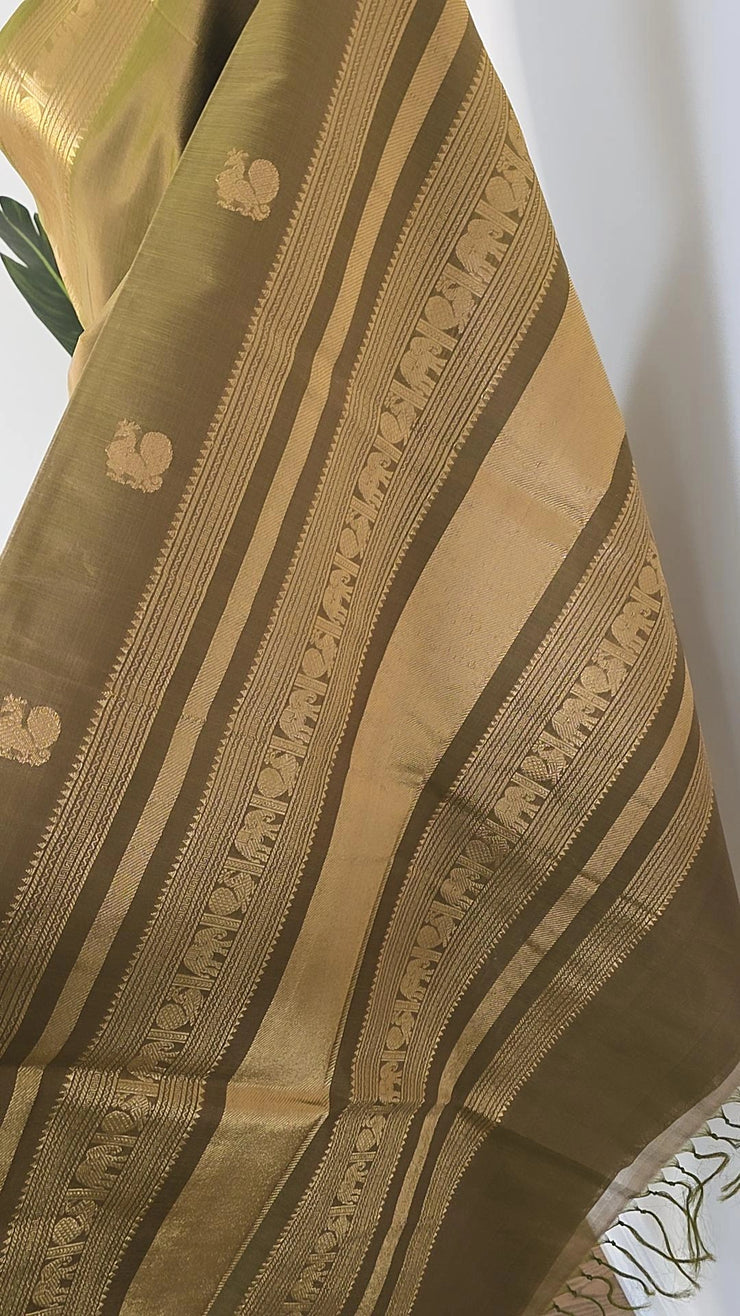 Moss Green Pure Handloom Silk Cotton