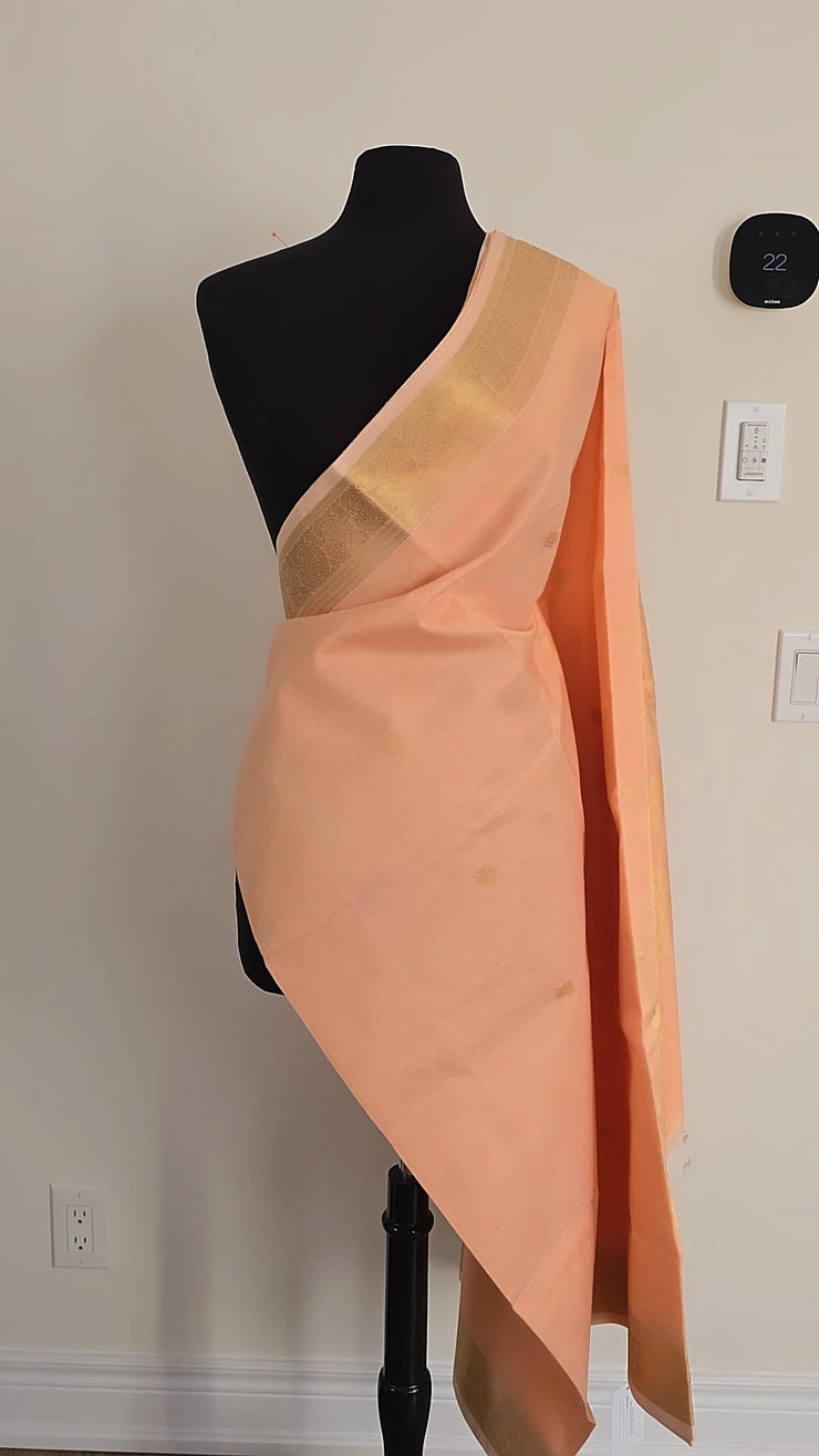 Light Peach Pure Handloom Silk Cotton