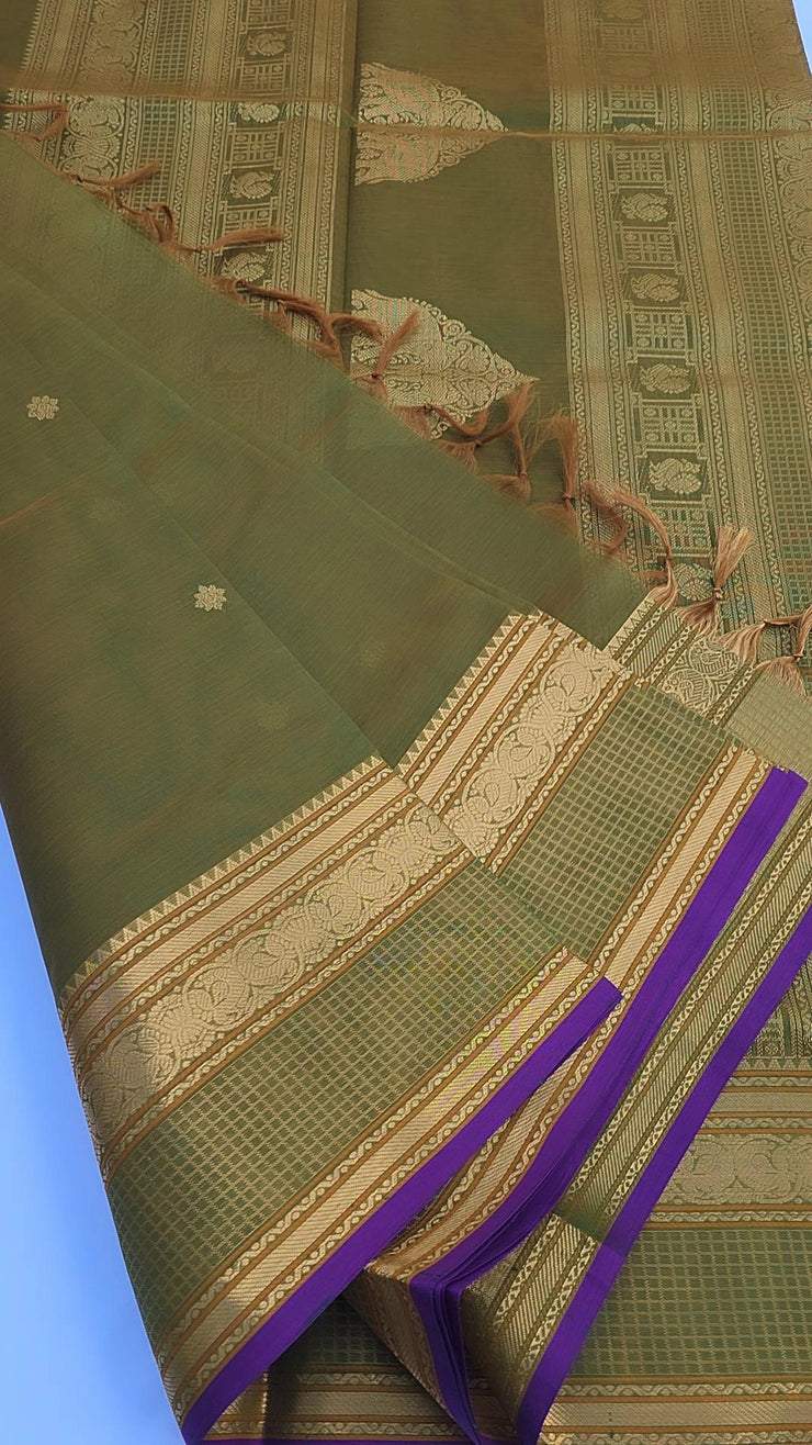 Olive green silk cotton saree