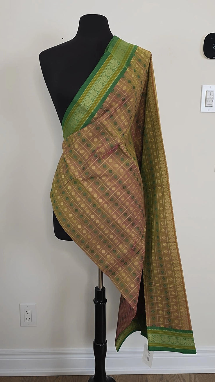 Beige /Green Premium Handloom Cotton