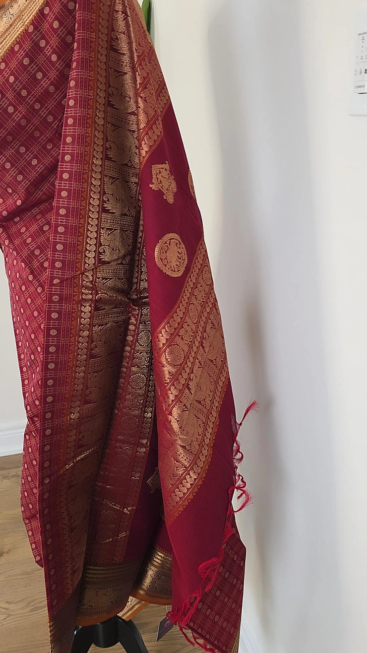 Maroon Premium Cotton Saree