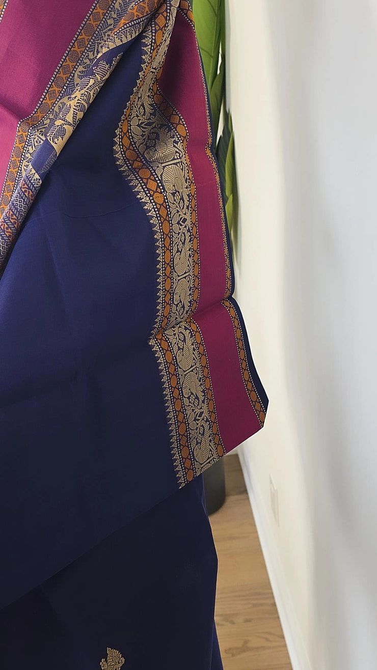Dark Blue Premium Cotton Saree