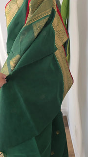 Dark Green Pure Handloom Silk Cotton