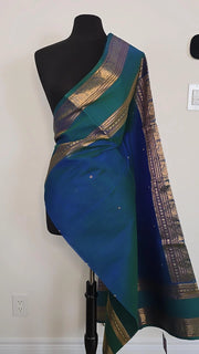 Peacock Blue Pure Handloom Silk Cotton