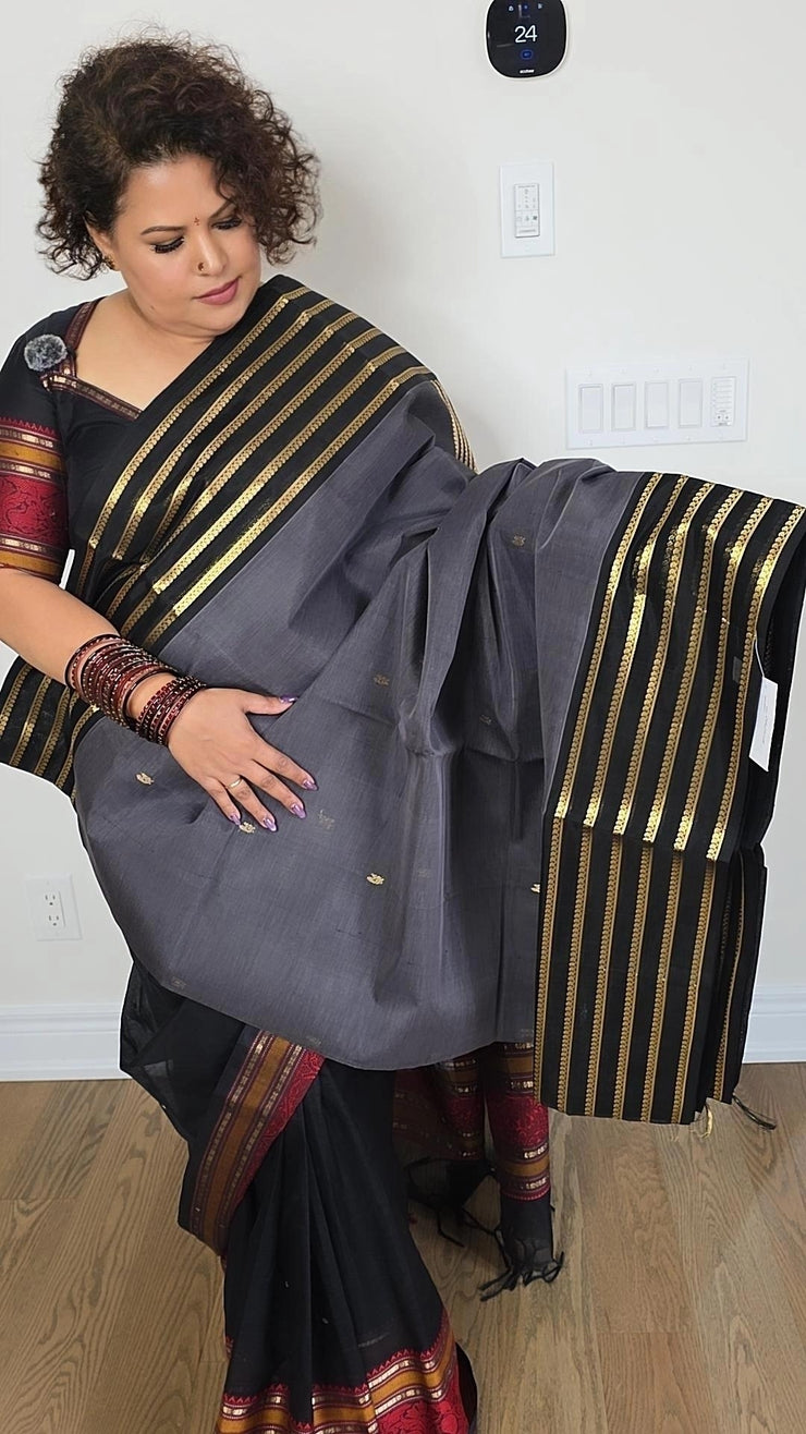 Grey Silk Cotton Salangai Border