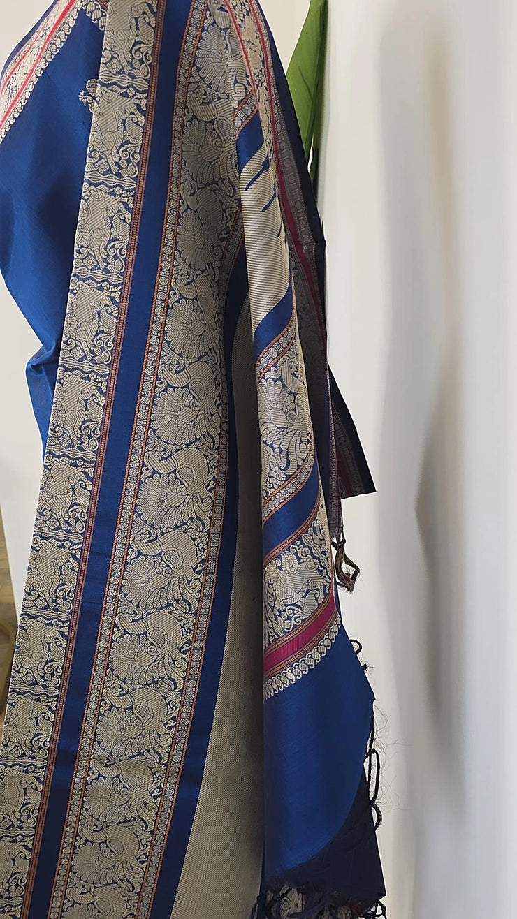 Sapphire Blue Pure Handloom Silk Cotton Check
