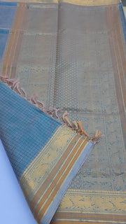Baby blue check silk cotton