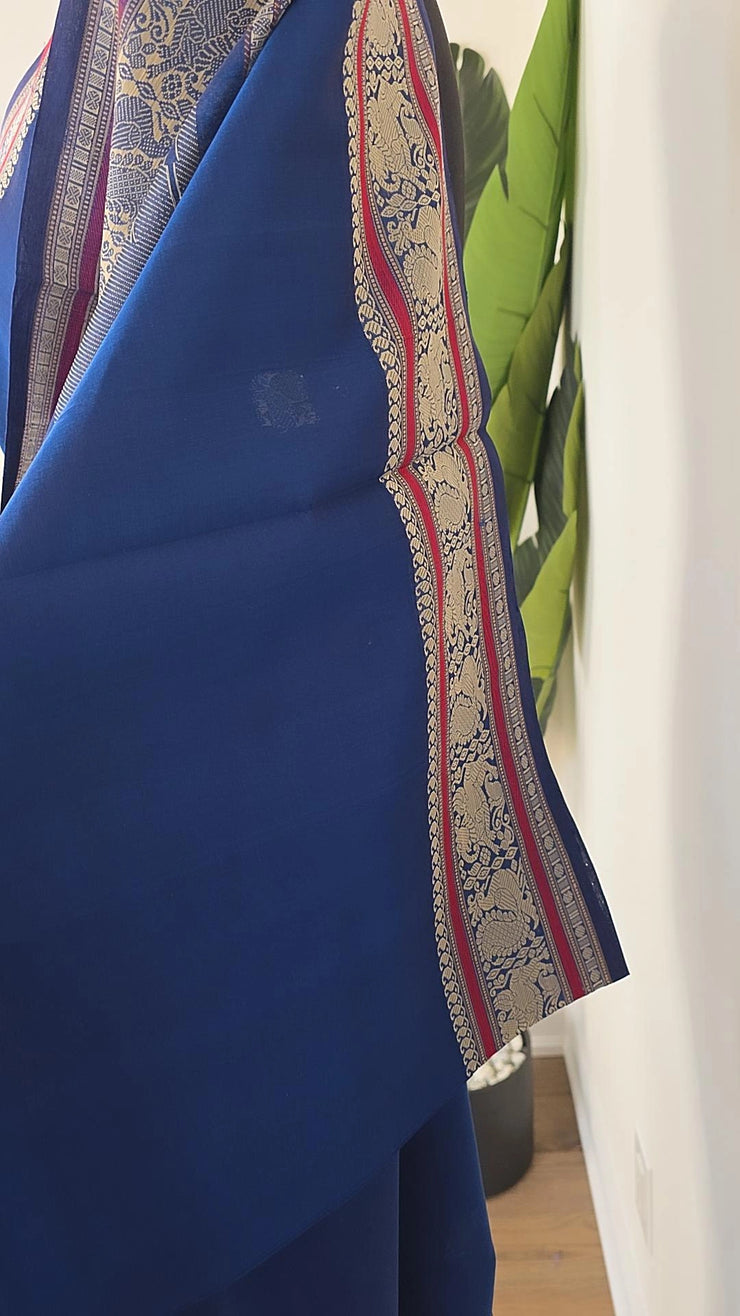 Sapphire Blue Pure Handloom Silk Cotton Check