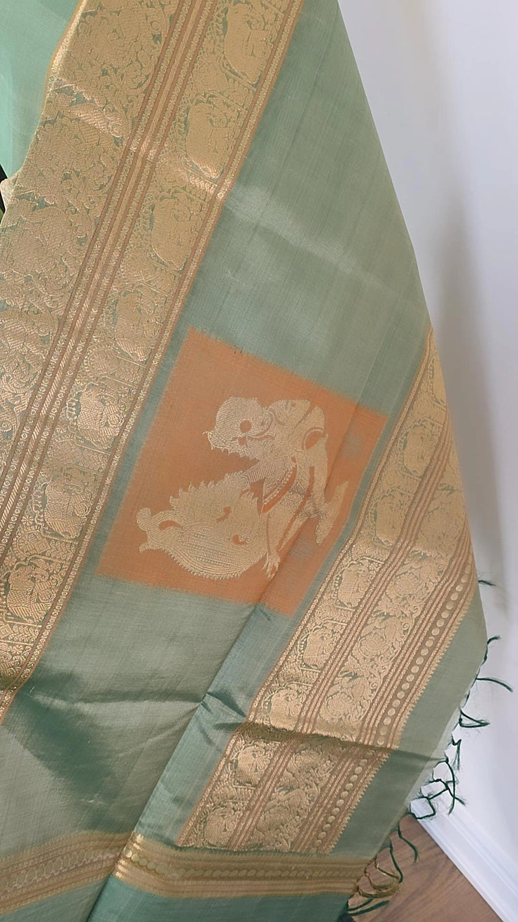 Dusty Sage Pure Handloom Silk Cotton