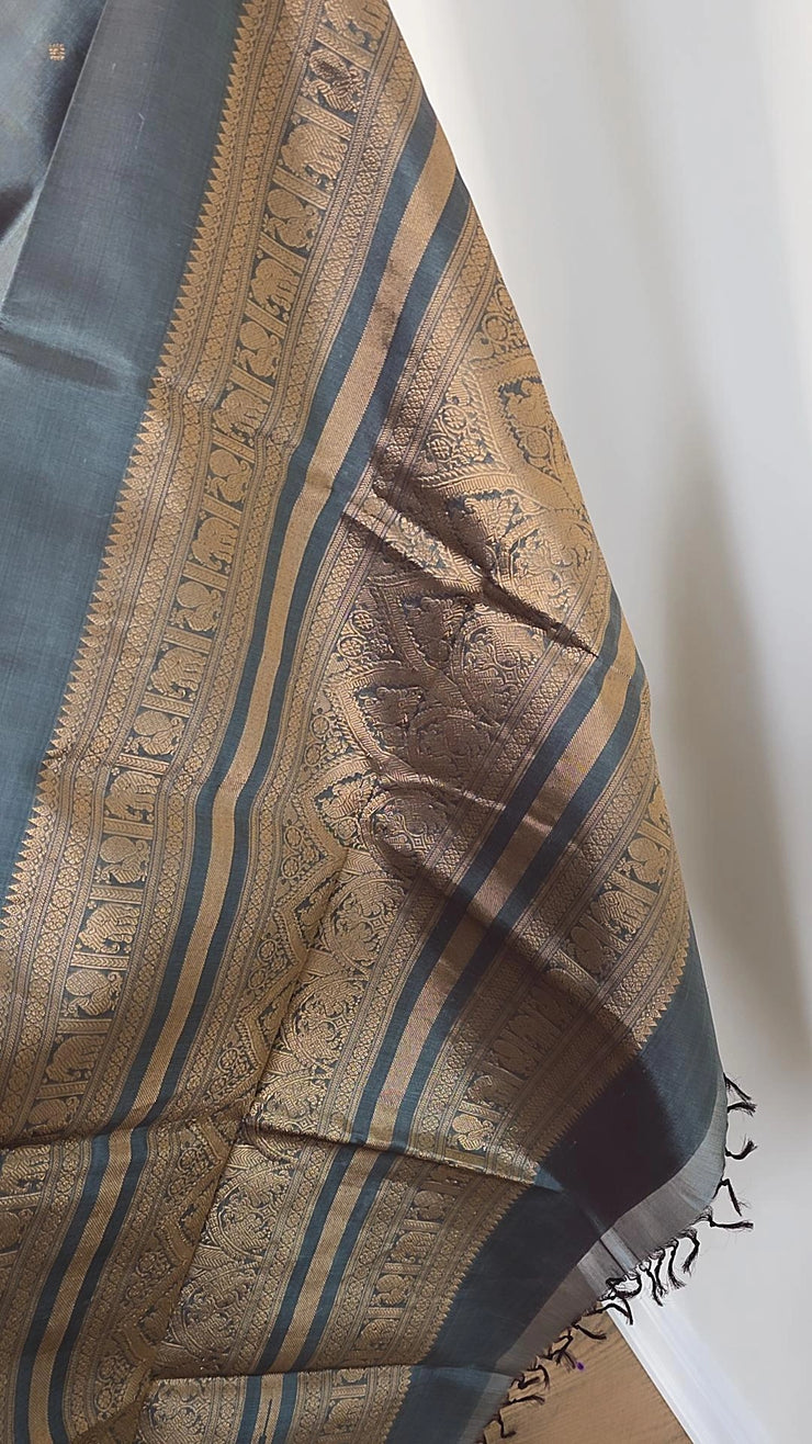 Deep Slate Gray Pure Handloom Silk Cotton