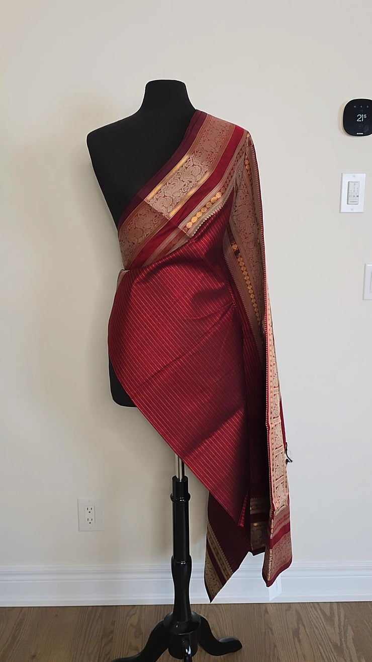 Deep Maroon Pure Handloom Silk Cotton