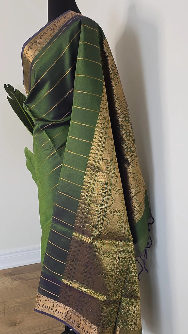 Dual Tone Olive Green Pure Handloom Silk Cotton