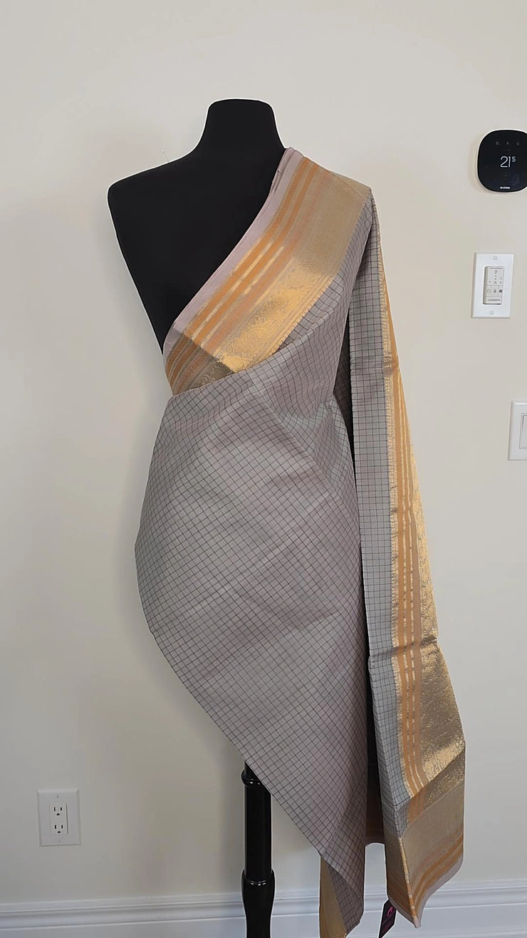 Light grey check silk cotton